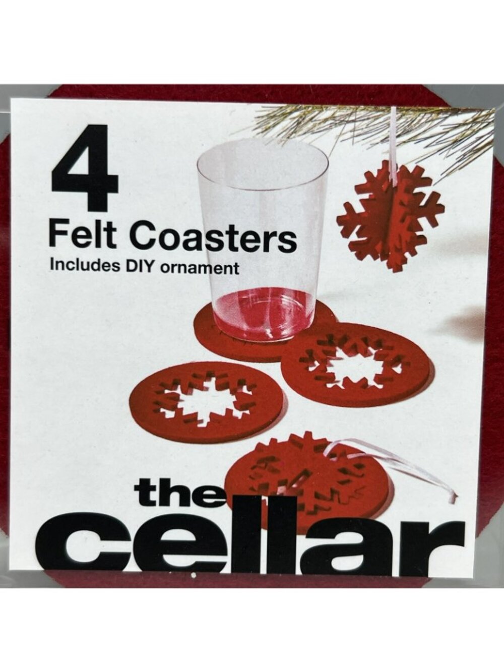 The Cellar Holiday Snowflake Coasters, Set Of 4 Red Christmas New - Picture 2 of 3